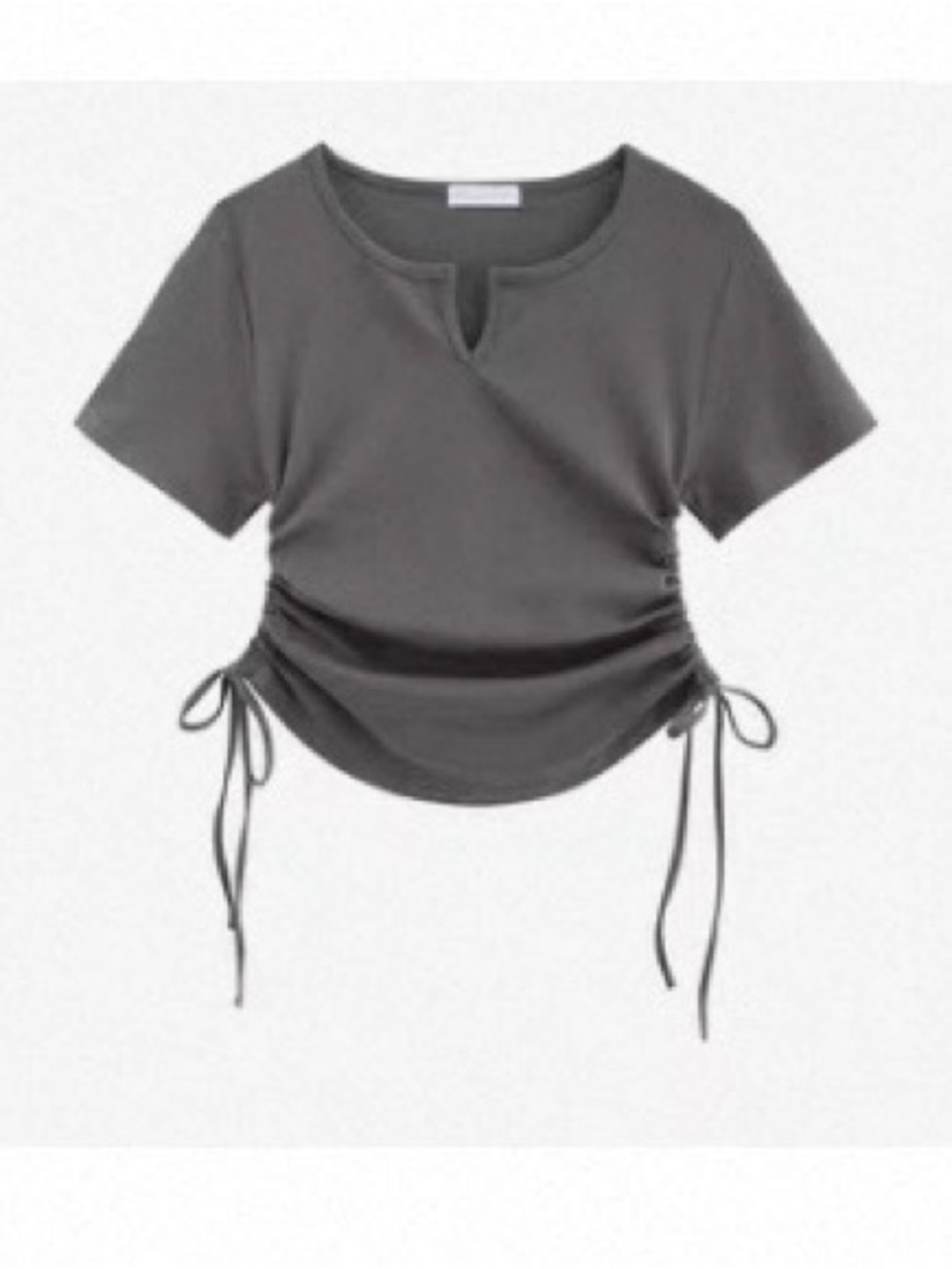 Women’s Short Sleeve Ruched Side Tie Top - Gray